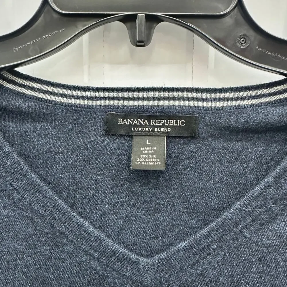 Banana Republic Silk Cotton Cashmere V Neck Sweater Navy Blue Men's Size Large